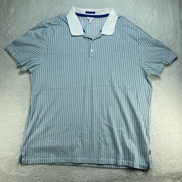 Calvin Klein Shirt Mens XXL Blue White Geometric Print Short Sleeve Polo Shirt - Picture 1 of 8